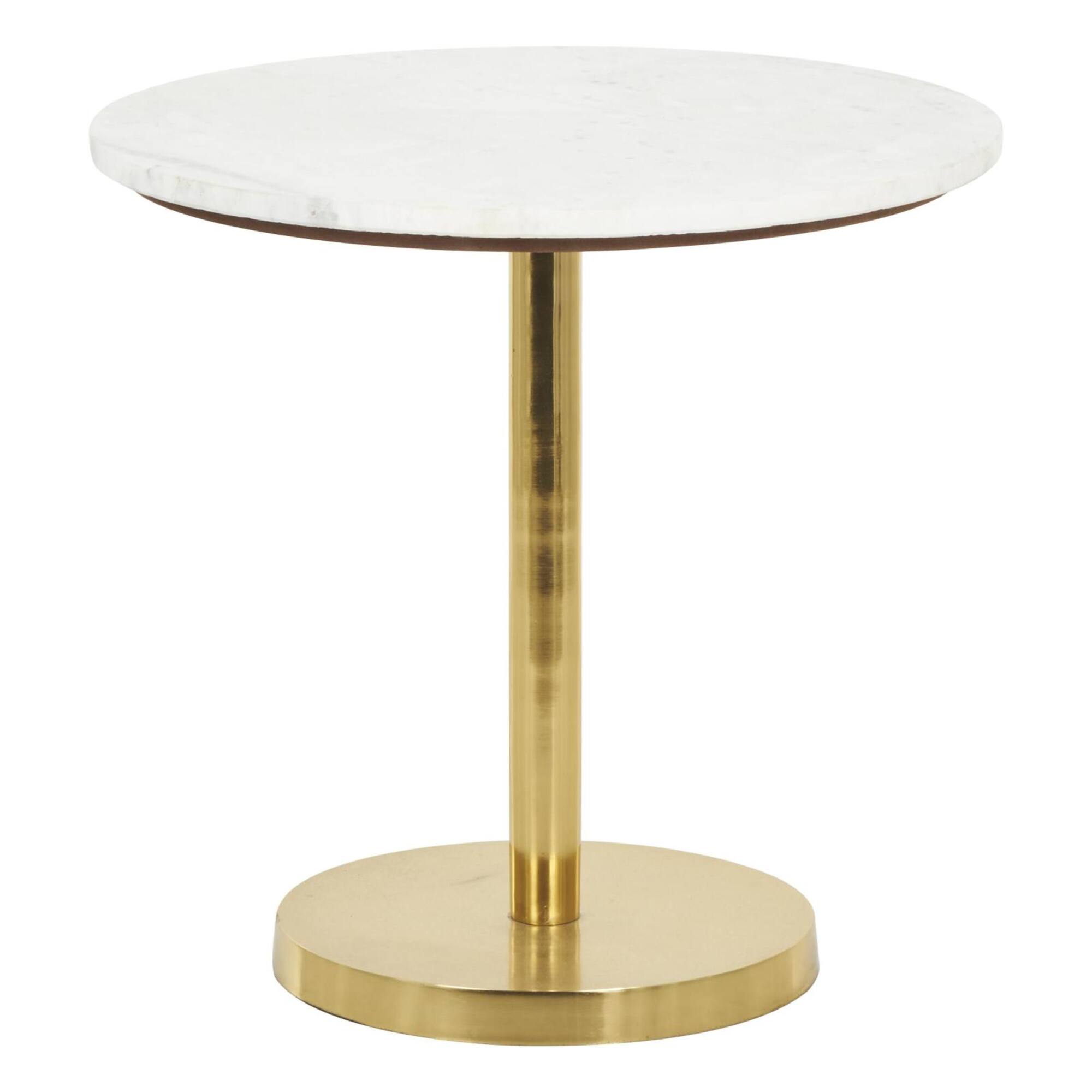 19.25" x 19.75" Gold Metal Geometric Pedestal Accent with White Marble Tabletop